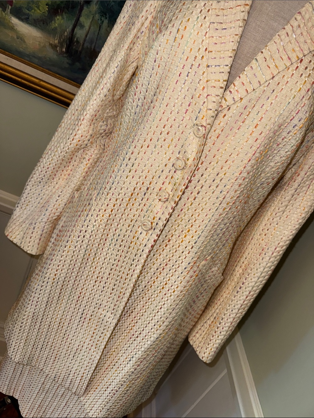 Caroline Charles London Suit Tweed Coat Rainbow Dot Flecks UK 14 US 8 M L